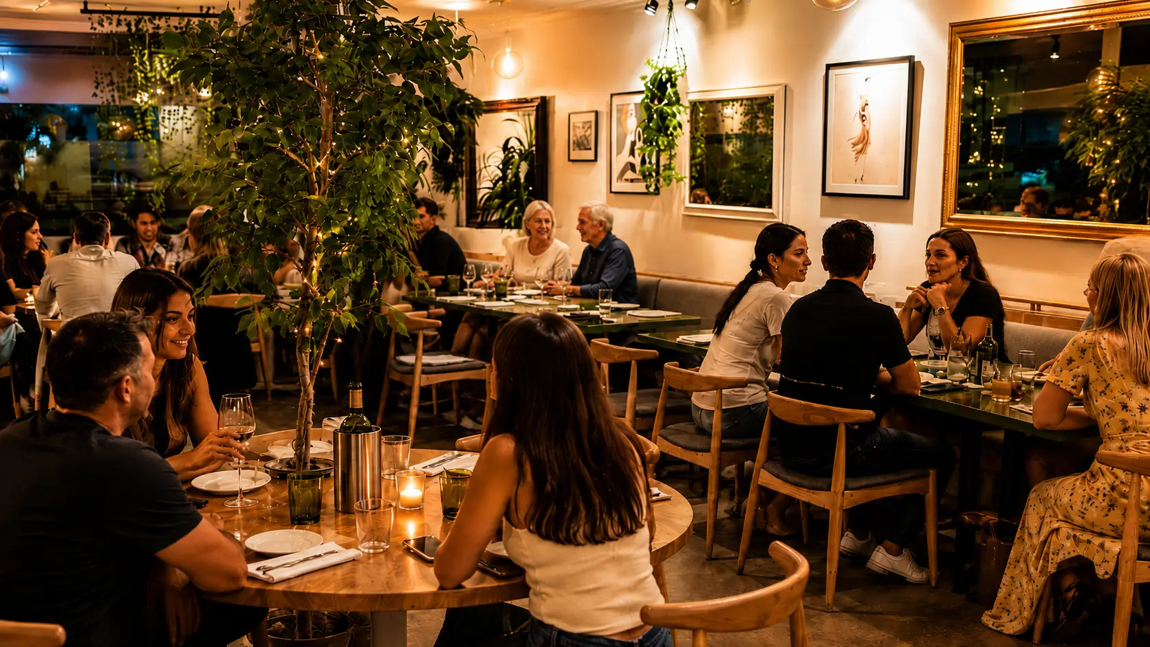 Wide view of the IL Nido dining room and tables in Sherman Oaks